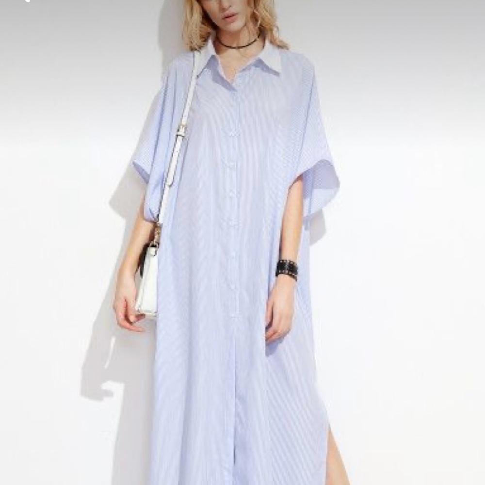 NWOT Striped Collared Shirt Maxi Dress Beach Coverup